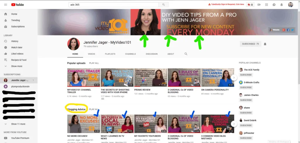 Example of a good YouTube Channel layout