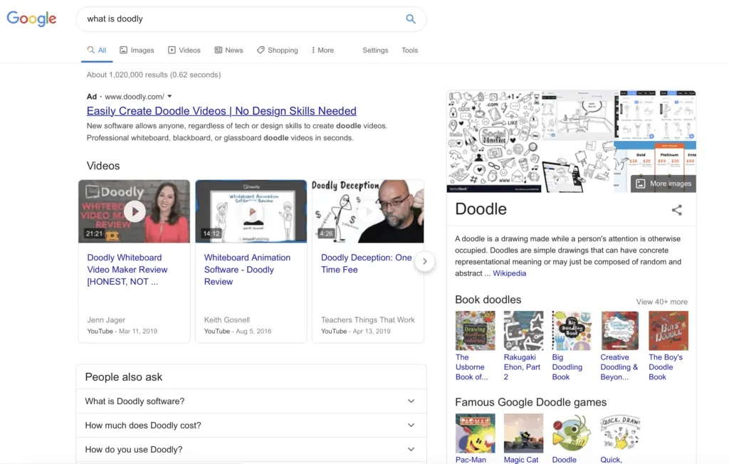 case for video marketing and google search showing video results